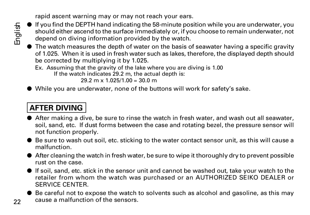 Seiko 7K52 manual After Diving 