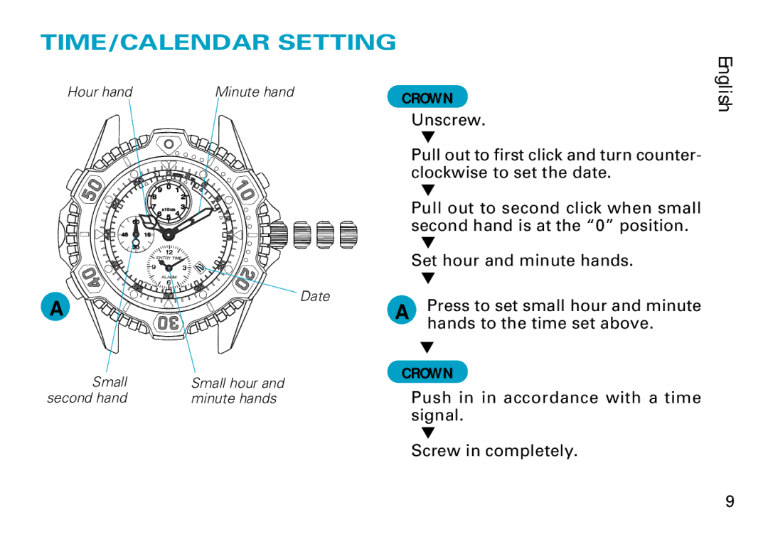 Seiko 7K52 manual TIME/CALENDAR Setting 