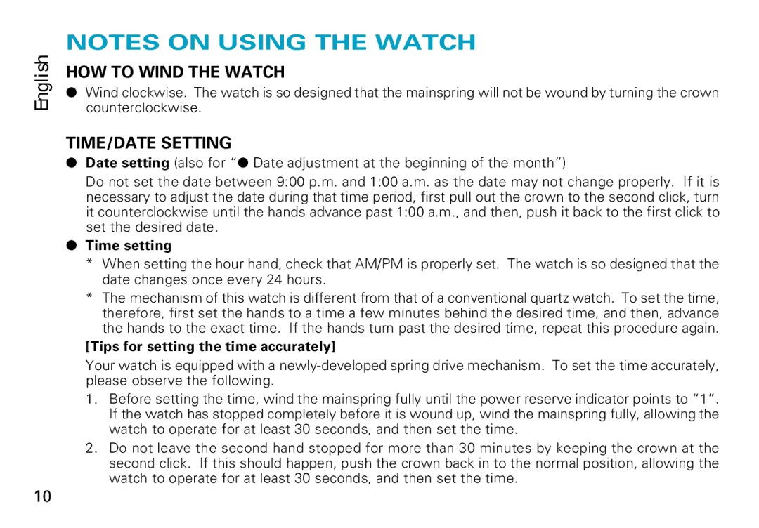 Seiko 7R68 manual HOW to Wind the Watch, TIME/DATE Setting 