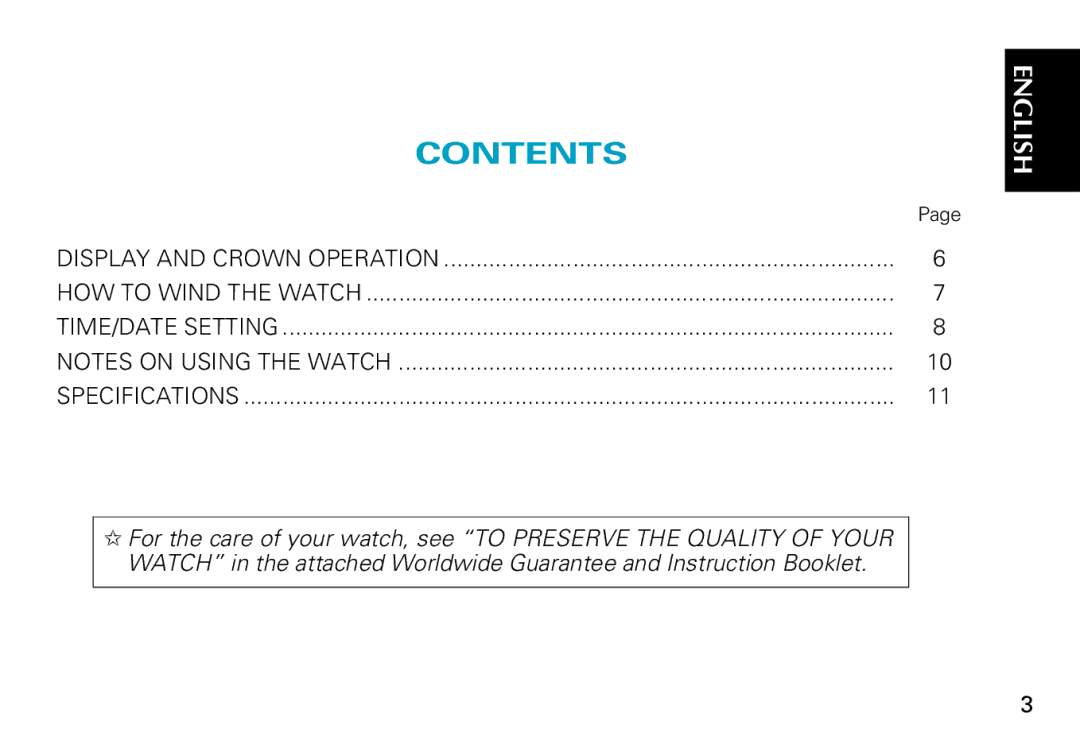 Seiko 7R68 manual Contents 