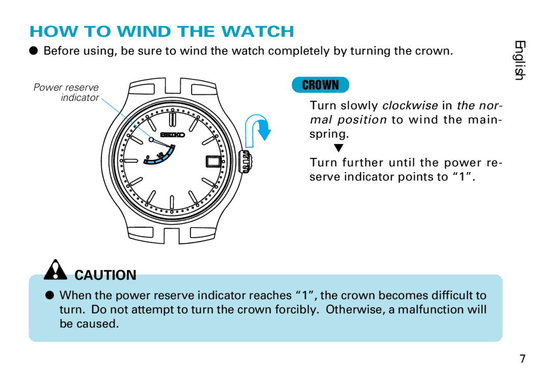 Seiko 7R68 manual HOW to Wind the Watch, Crown 