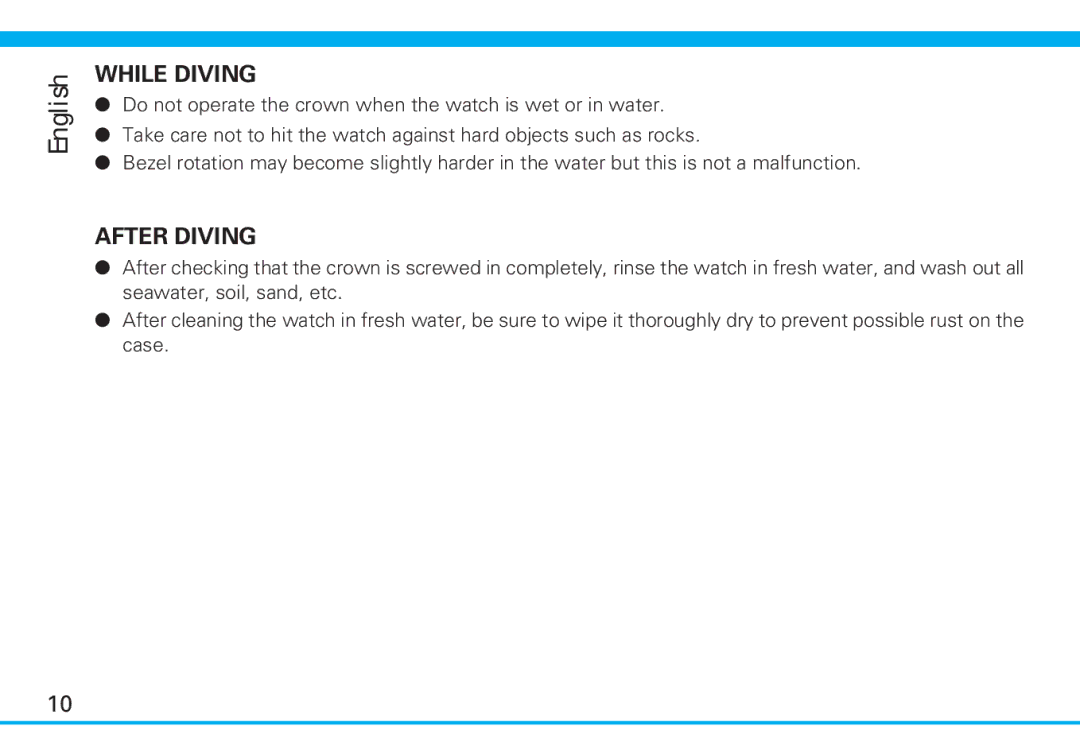 Seiko 7S26 manual While Diving, After Diving 