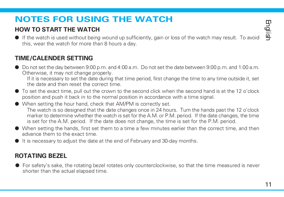 Seiko 7S26 manual HOW to Start the Watch, TIME/CALENDER Setting, Rotating Bezel 