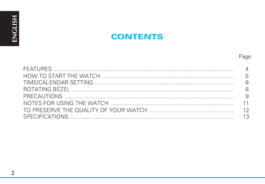 Seiko 7S26 manual Contents 