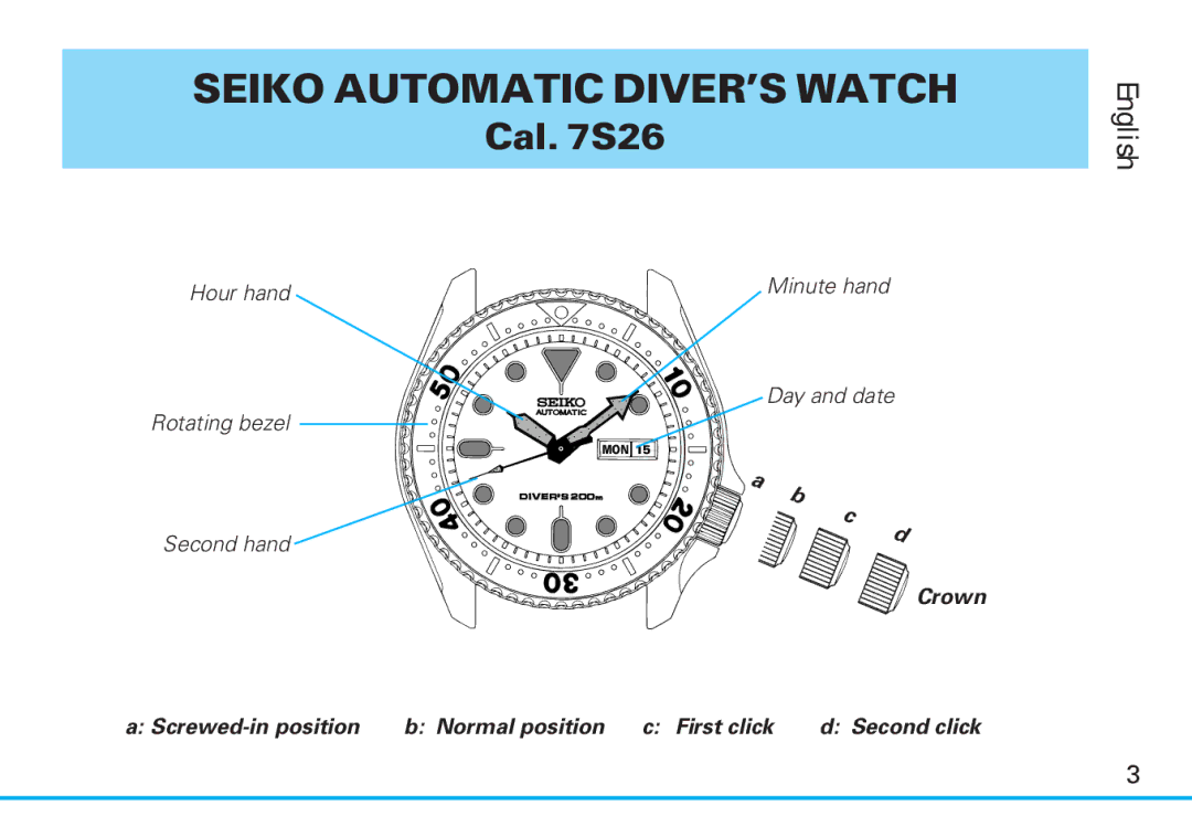 Seiko 7S26 manual Seiko Automatic DIVER’S Watch 