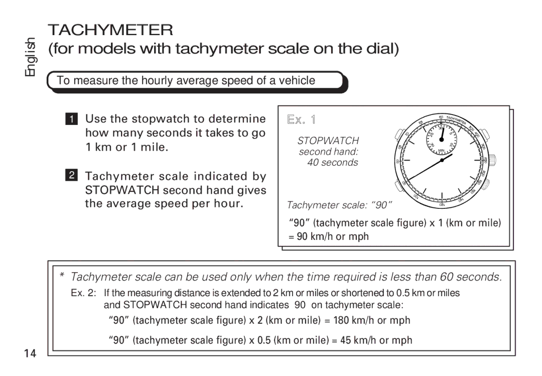 Seiko 7T32 manual Tachymeter, To measure the hourly average speed of a vehicle 