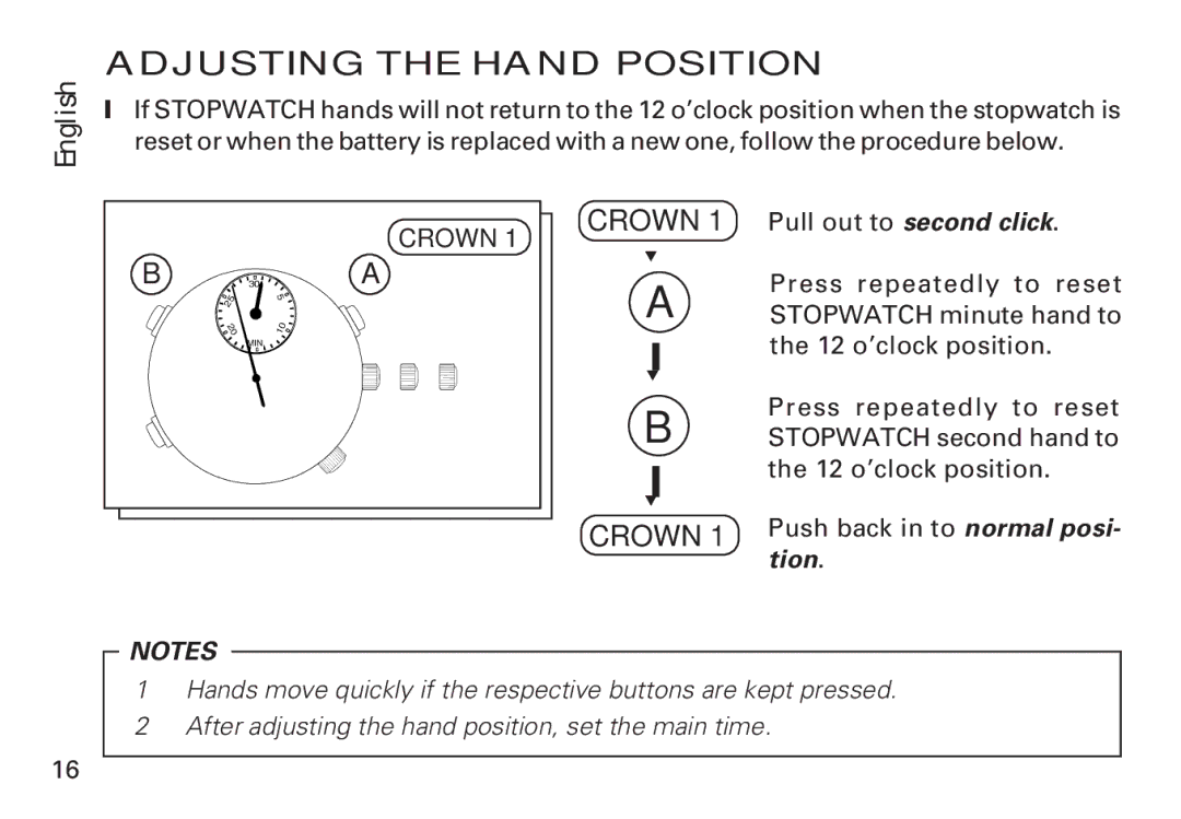 Seiko 7T32 manual Adjusting the Hand Position, Crown 