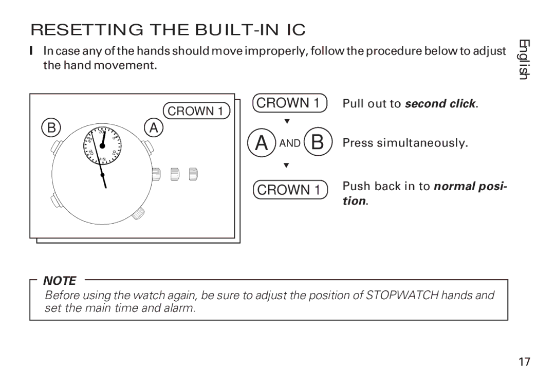 Seiko 7T32 manual Resetting the BUILT-IN IC 