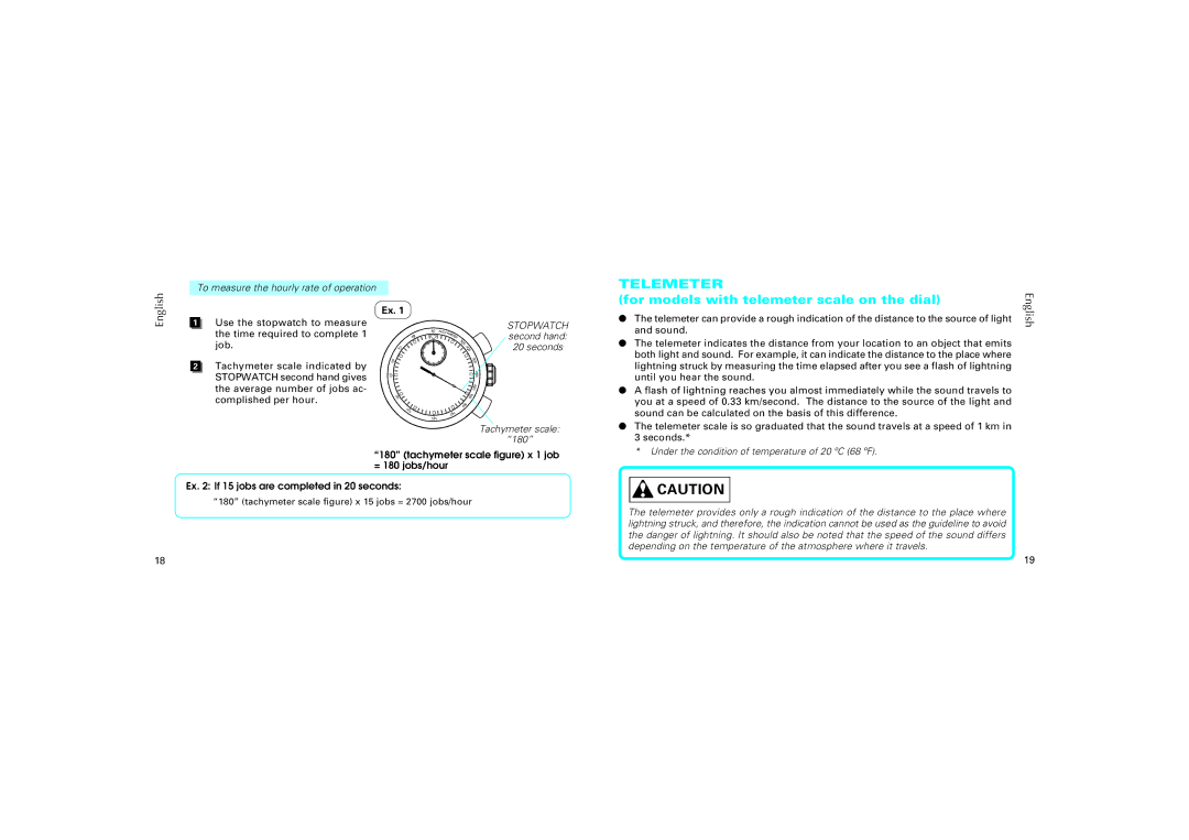 Seiko 7T82 manual Telemeter, To measure the hourly rate of operation 