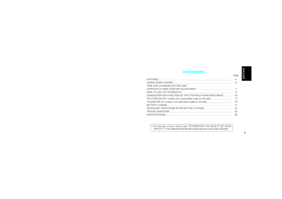 Seiko 7T82 manual Contents 