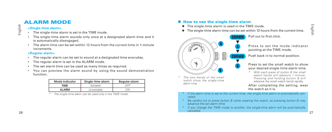 Seiko 7T84 brochure Alarm mode, How to use the single-time alarm 