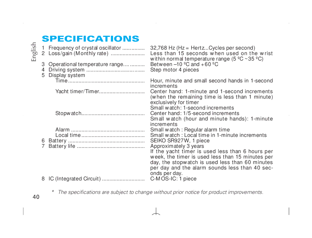 Seiko 7T84 brochure Specifications 