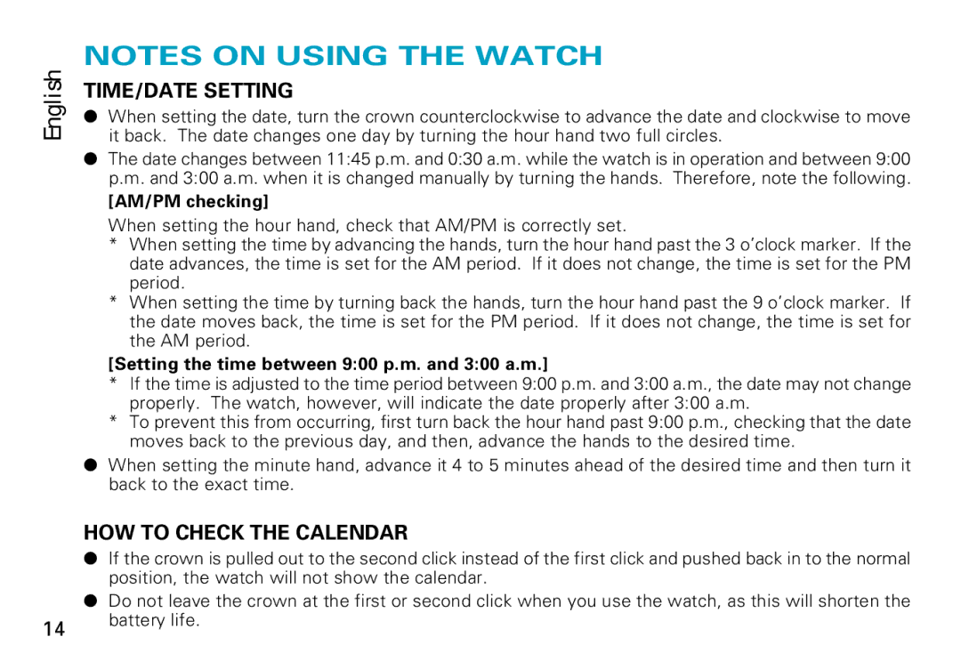 Seiko 8F35 manual TIME/DATE Setting, HOW to Check the Calendar 