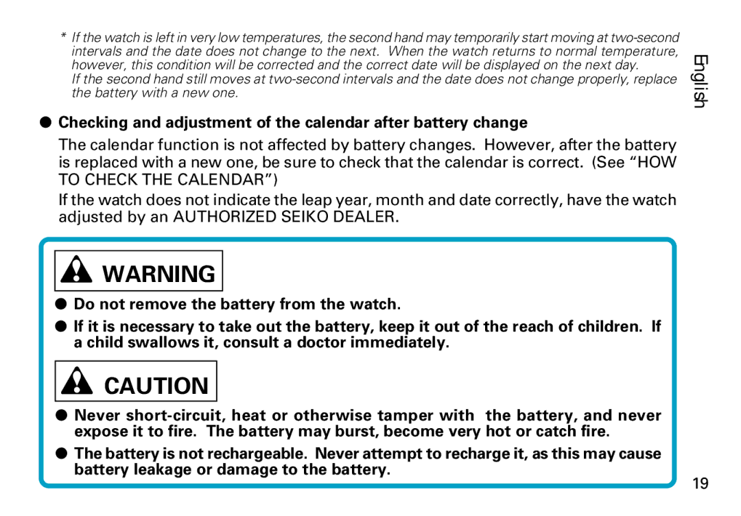 Seiko 8F35 manual Checking and adjustment of the calendar after battery change 