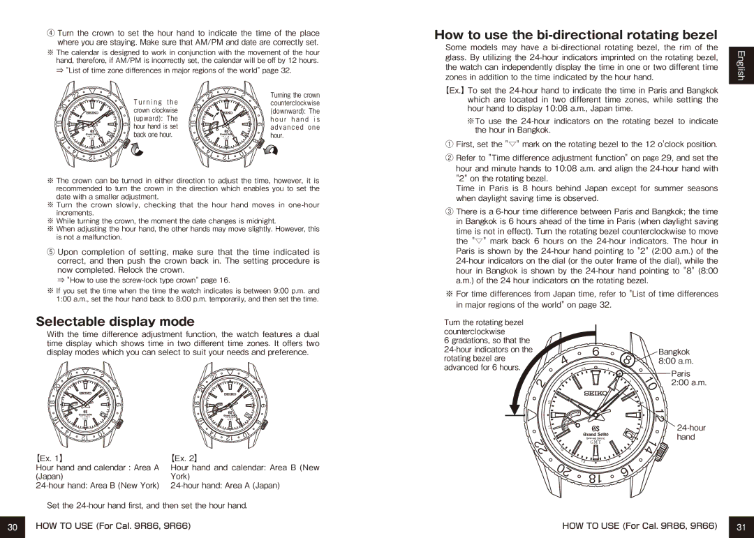 Seiko 9R65, 9R15 manual How to use the bi-directional rotating bezel, Selectable display mode, On the rotating bezel 