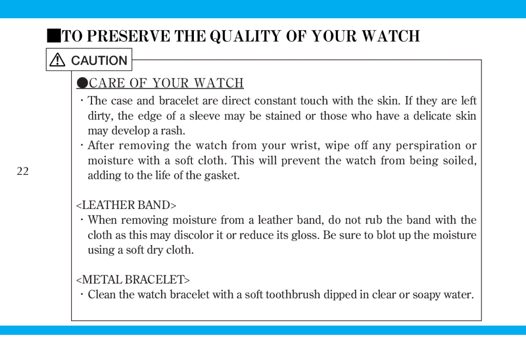 Seiko 9S519S559S56 manual To Preserve the Quality of Your Watch 