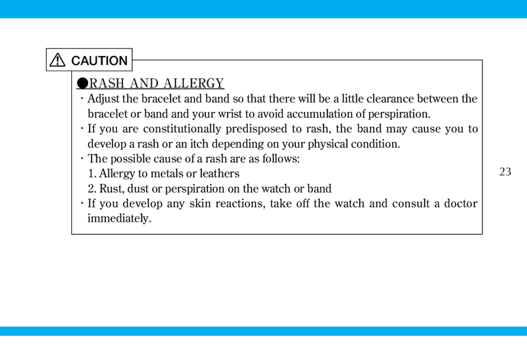 Seiko 9S519S559S56 manual Rash and Allergy 