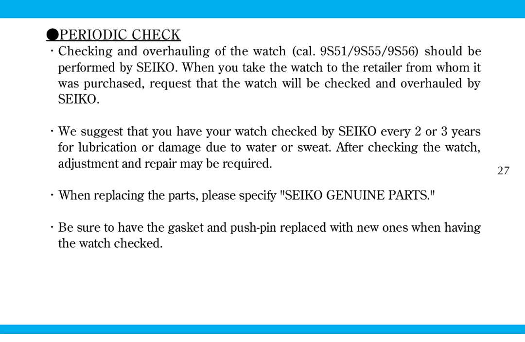 Seiko 9S519S559S56 manual Periodic Check 