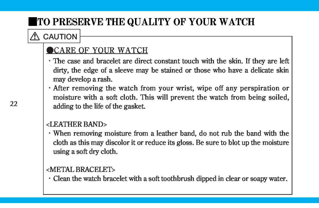 Seiko 9S519S559S56 manual To Preserve The Quality Of Your Watch, Care Of Your Watch, Metal Bracelet 