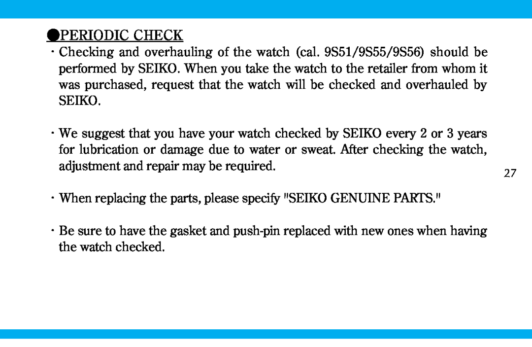 Seiko 9S519S559S56 manual Periodic Check 