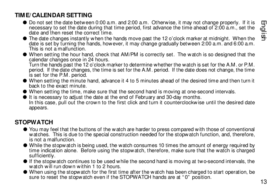 Seiko 9T82 manual TIME/CALENDAR Setting, Stopwatch 