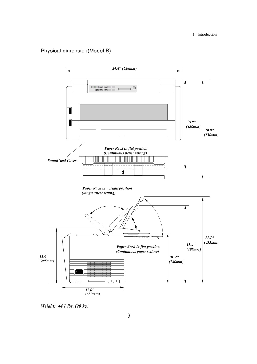 Seiko BX-900 owner manual Physical dimensionModel B 