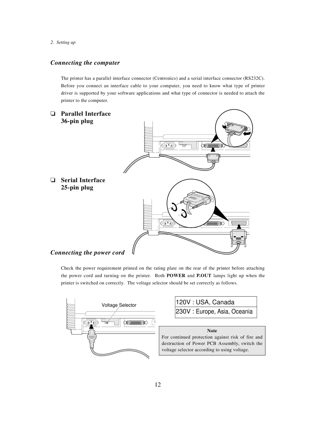 Seiko BX-900 owner manual Connecting the computer, Parallel Interface 36-pin plug, Serial Interface 25-pin plug 