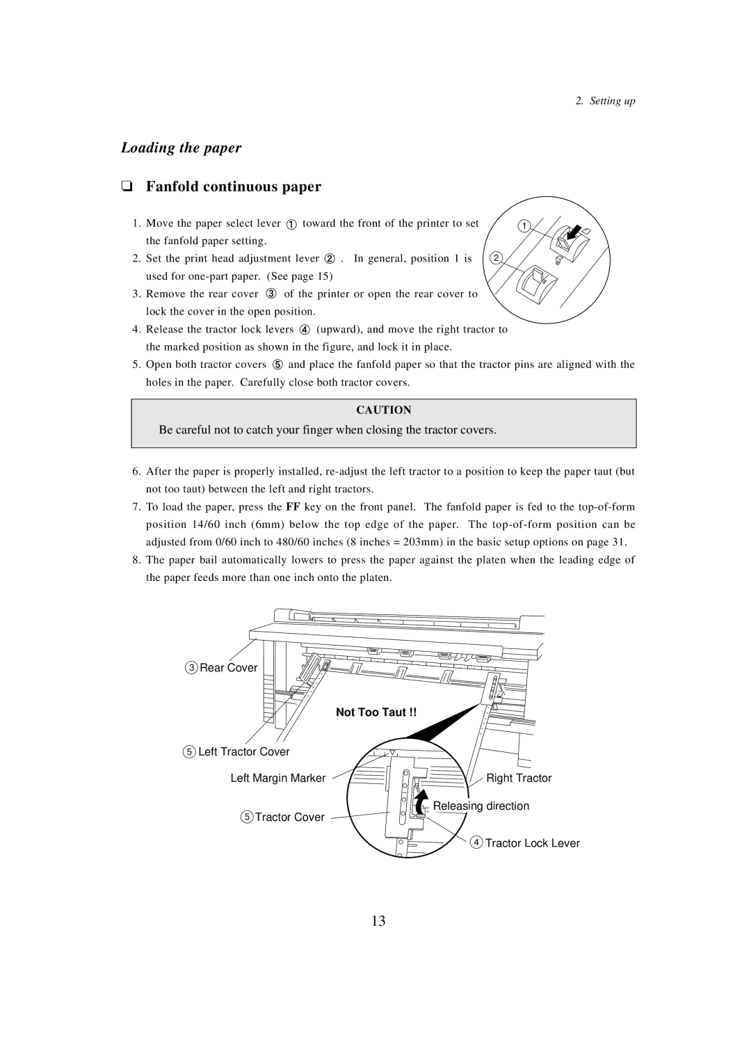 Seiko BX-900 owner manual Loading the paper, Fanfold continuous paper 