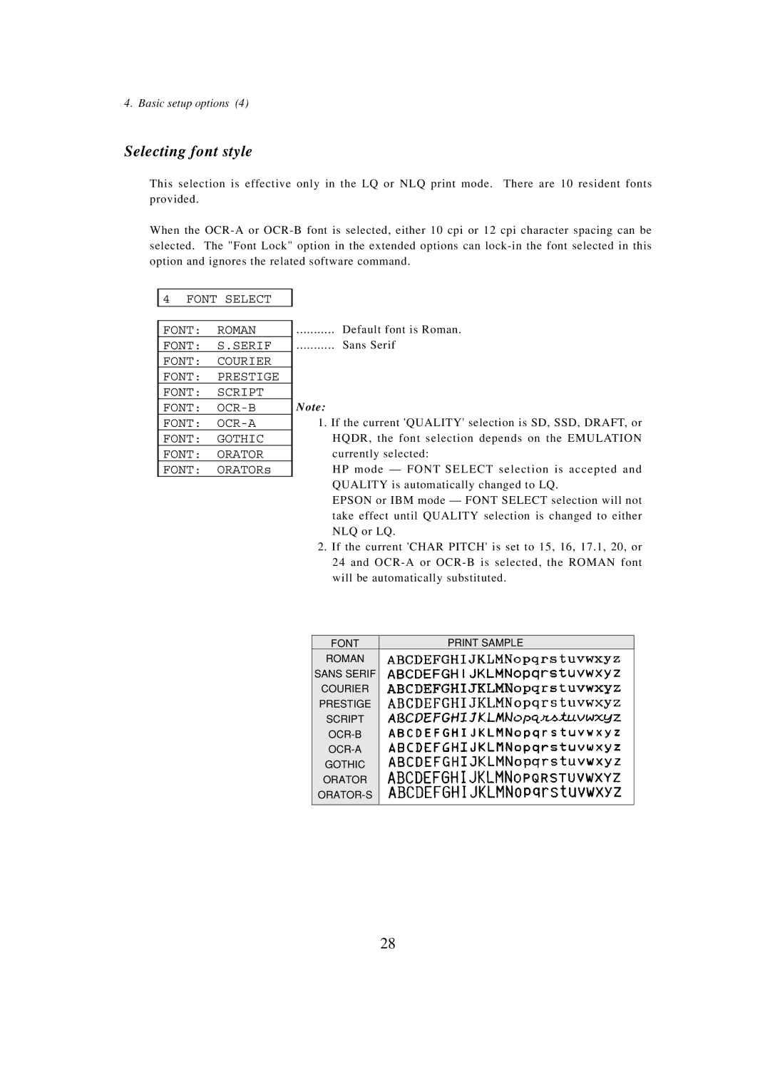 Seiko BX-900 owner manual Selecting font style, Font ORATORs 