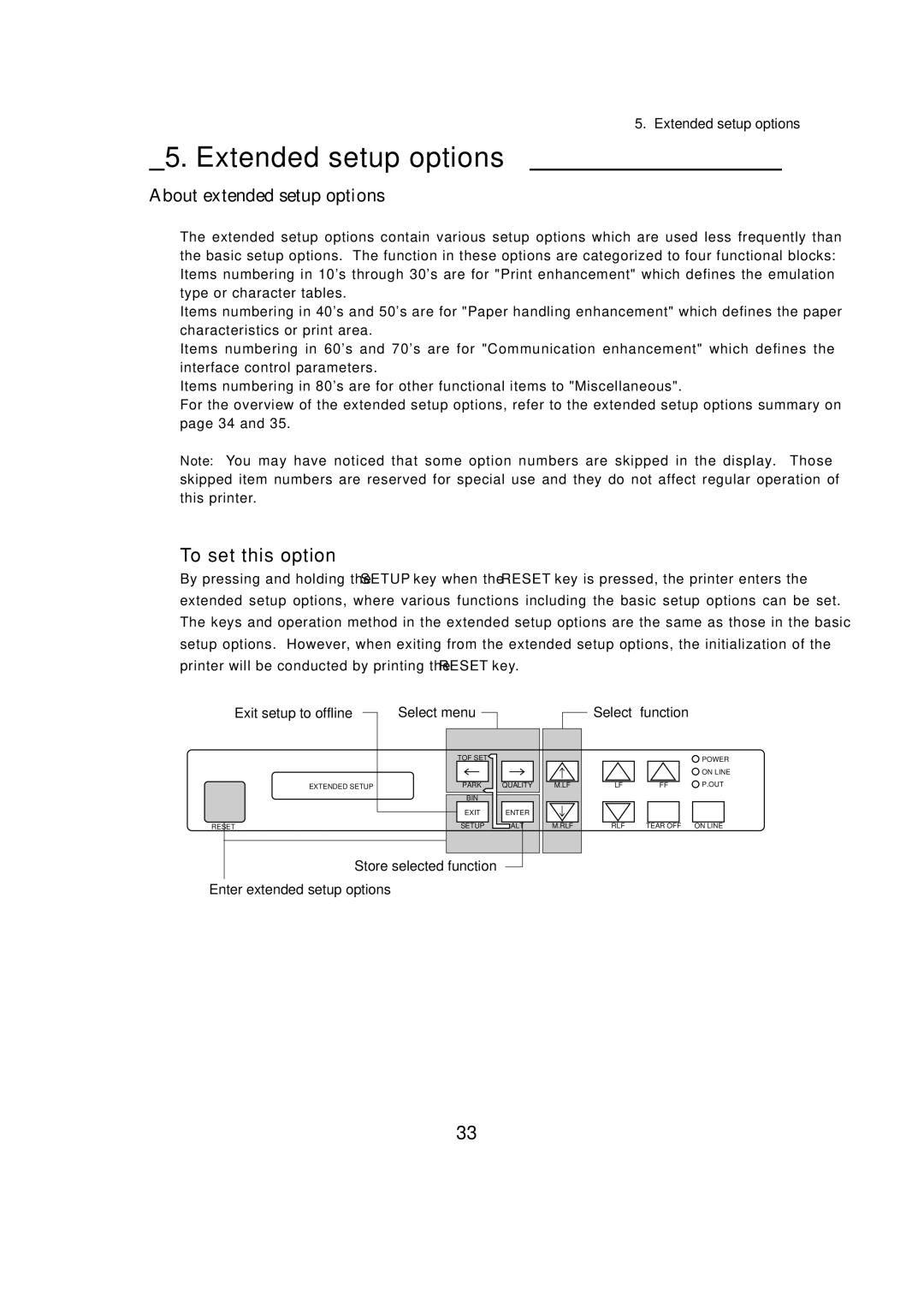 Seiko BX-900 owner manual Extended setup options, About extended setup options 