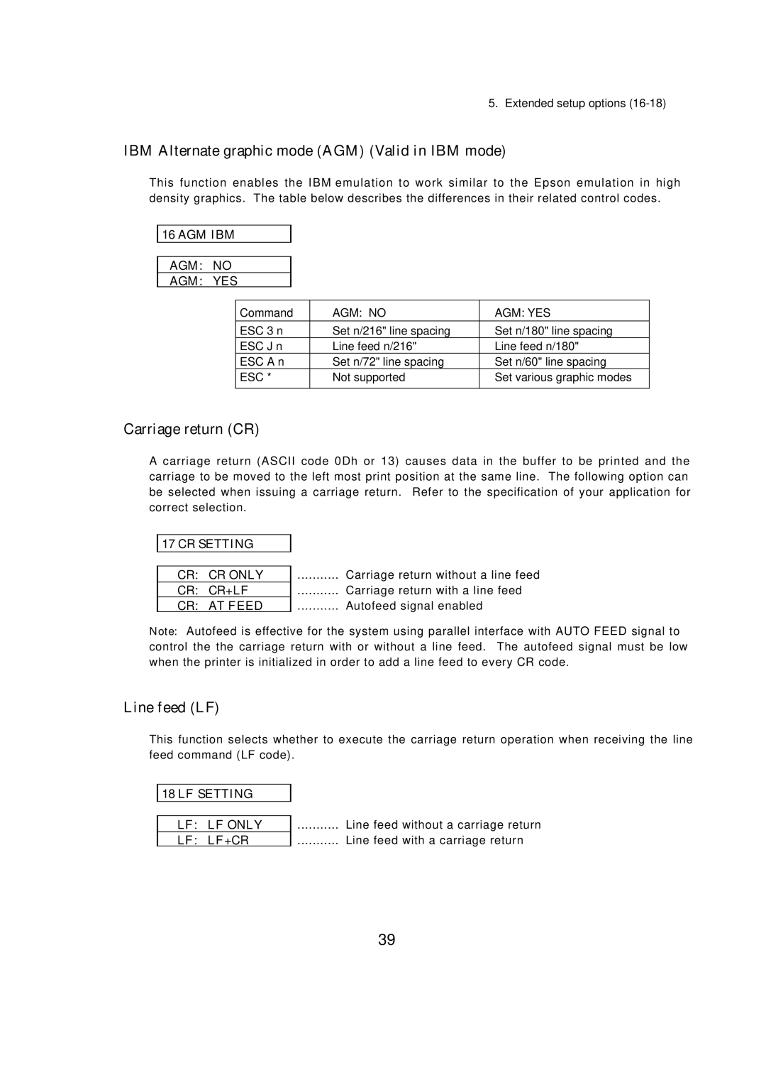 Seiko BX-900 owner manual IBM Alternate graphic mode AGM Valid in IBM mode, Carriage return CR, Line feed LF 