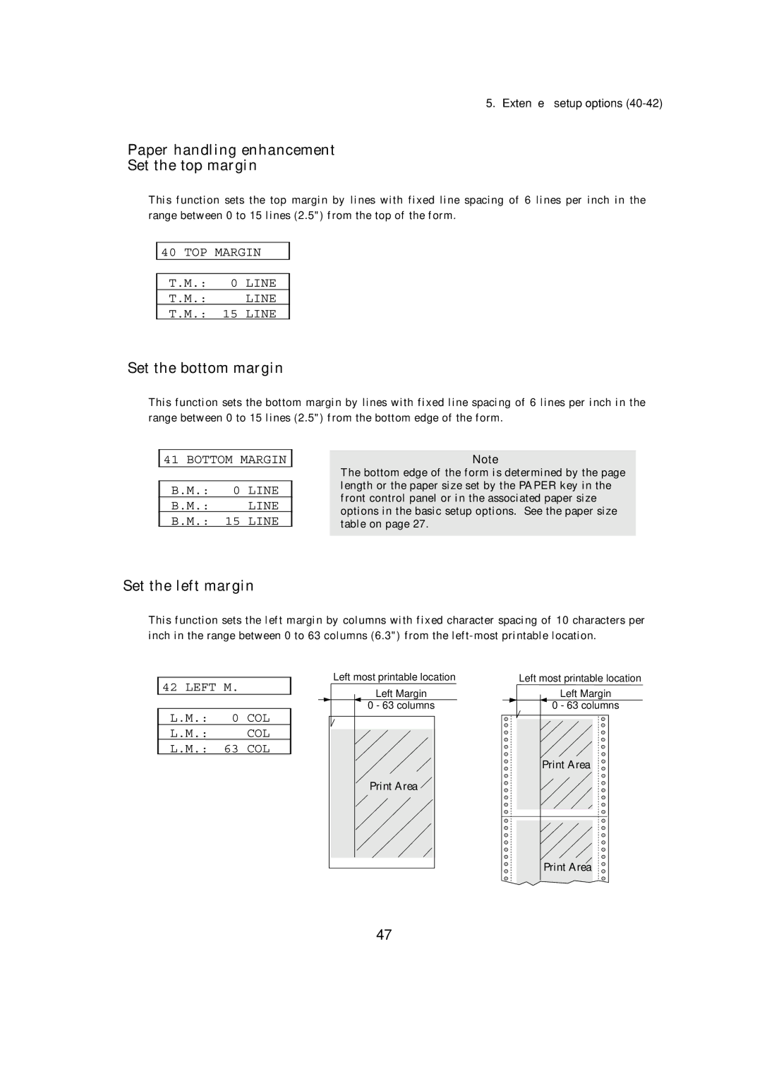 Seiko BX-900 Paper handling enhancement Set the top margin, Set the bottom margin, Set the left margin, TOP Margin 