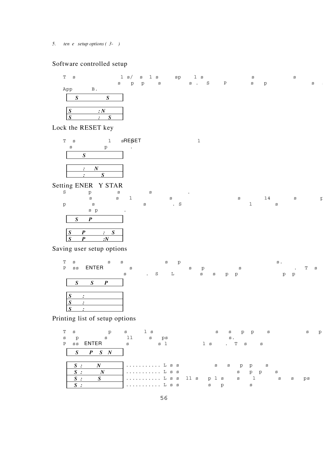 Seiko BX-900 owner manual Software controlled setup, Lock the Reset key, Setting Energy Star, Saving user setup options 