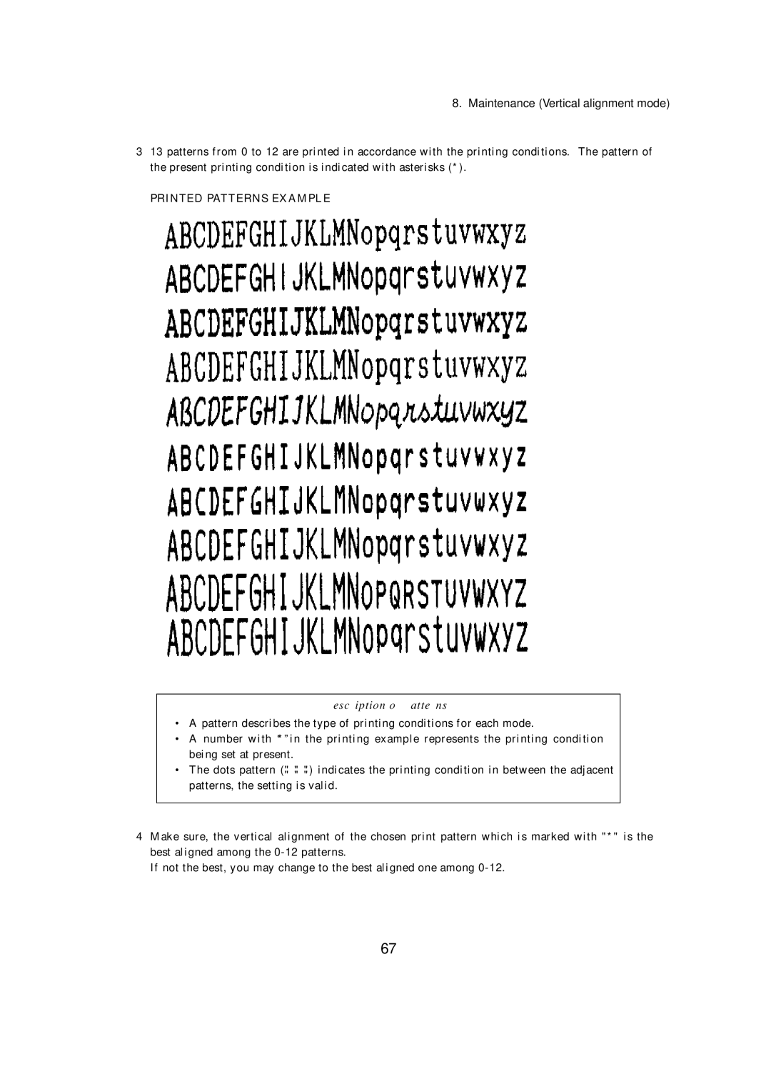 Seiko BX-900 owner manual Description of Patterns 