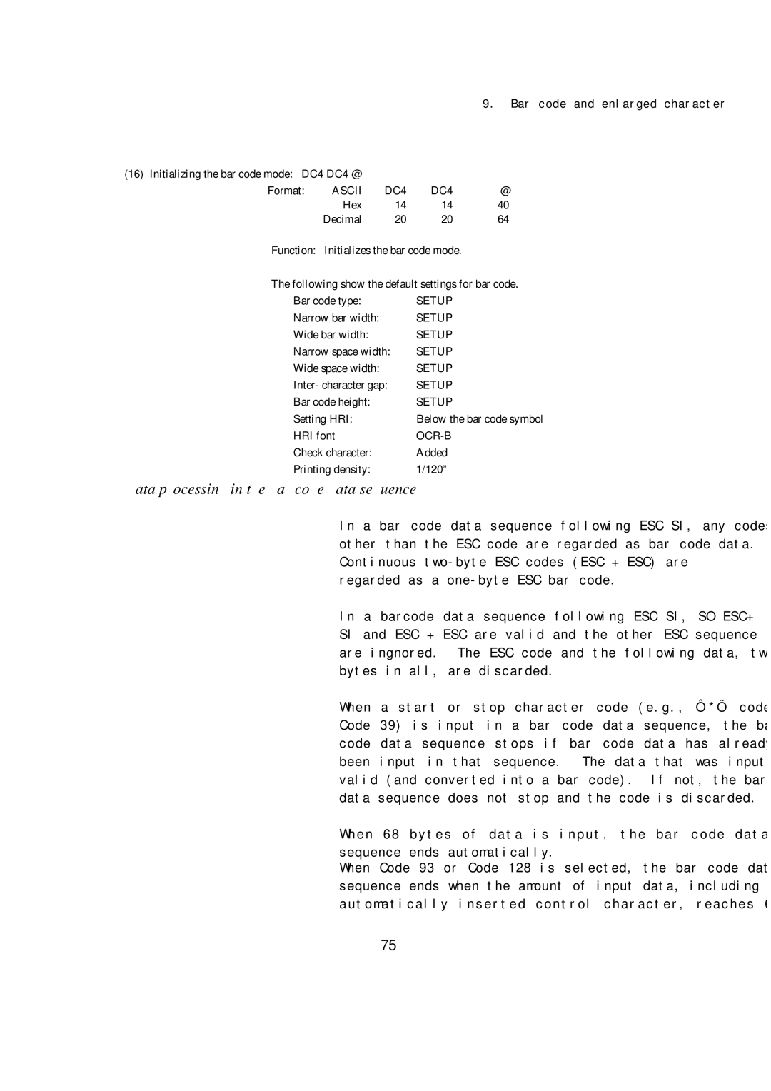 Seiko BX-900 owner manual Data processing in the bar code data sequence 