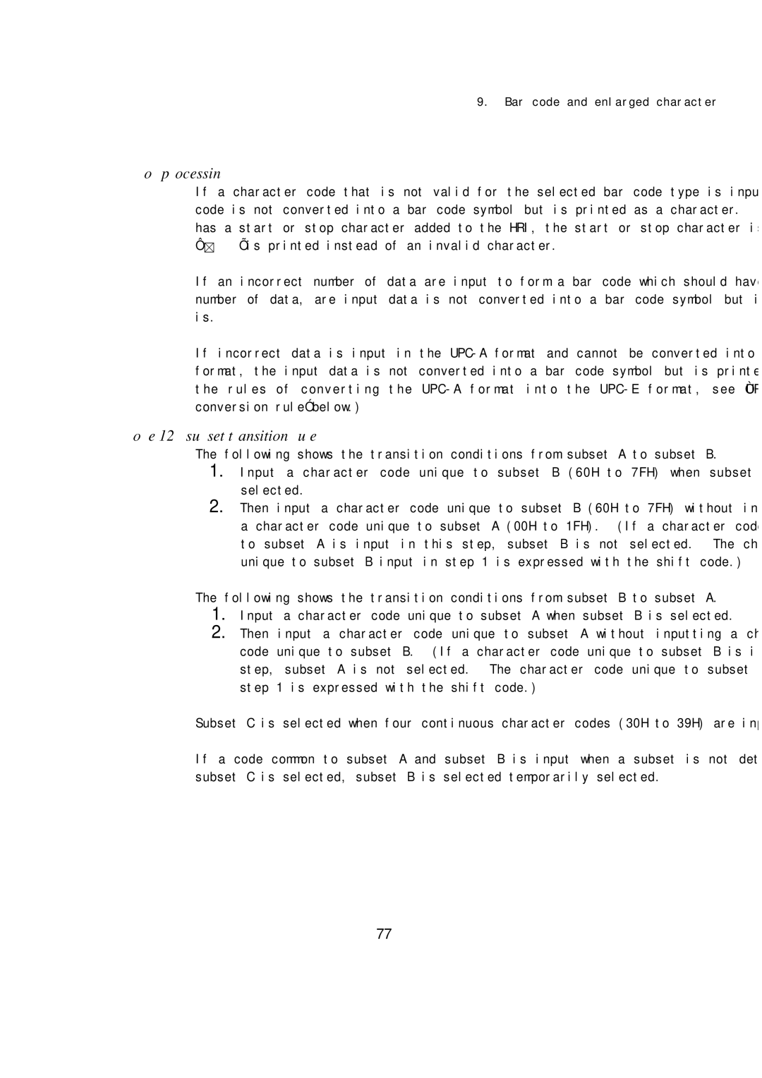 Seiko BX-900 owner manual Error processing, Code 128 subset transition rule 