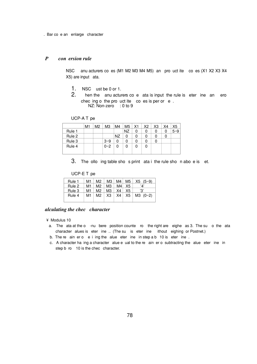 Seiko BX-900 owner manual UPC-E conversion rule, Calculating the check character 