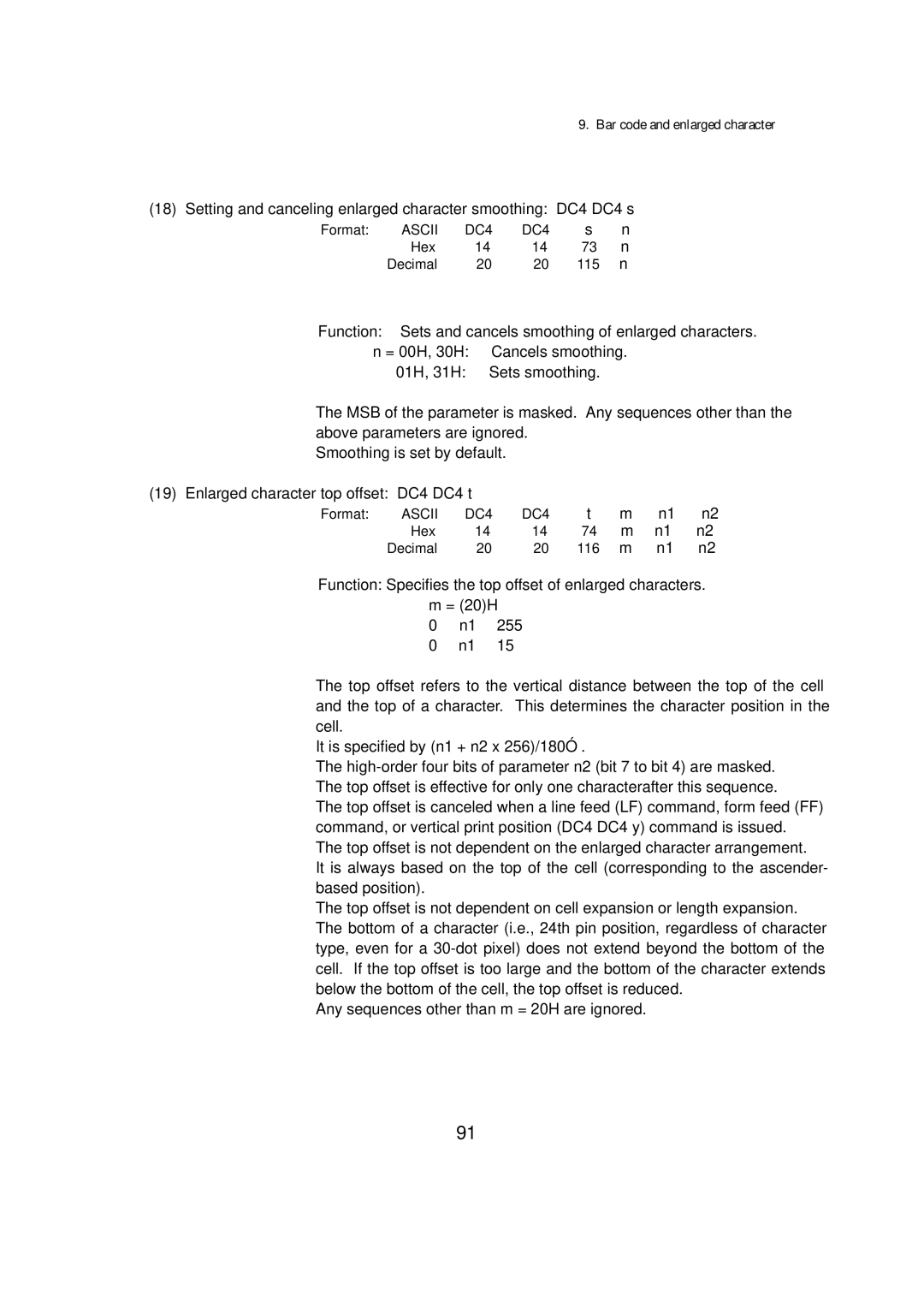 Seiko BX-900 owner manual Setting and canceling enlarged character smoothing DC4 DC4 s 