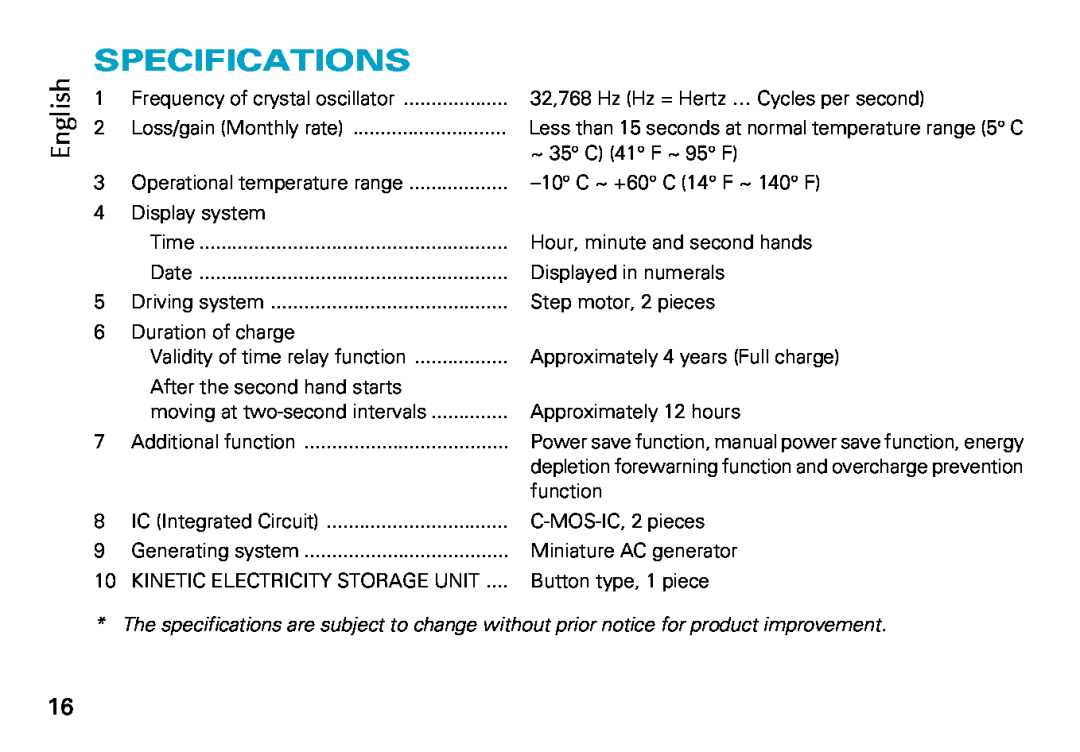 Seiko Cal. 5J22 5J32 manual Specifications, English 