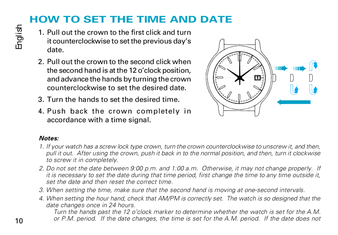 Seiko Cal. 5J22 manual HOW to SET the Time and Date 