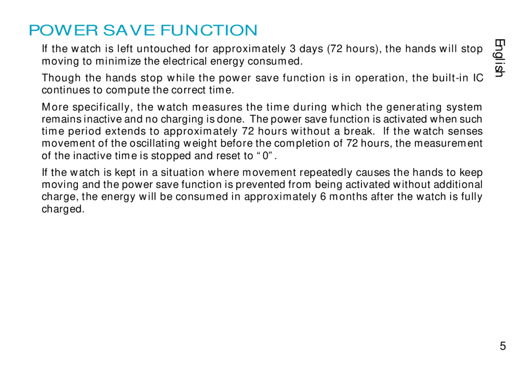 Seiko Cal. 5J22 manual Power Save Function 