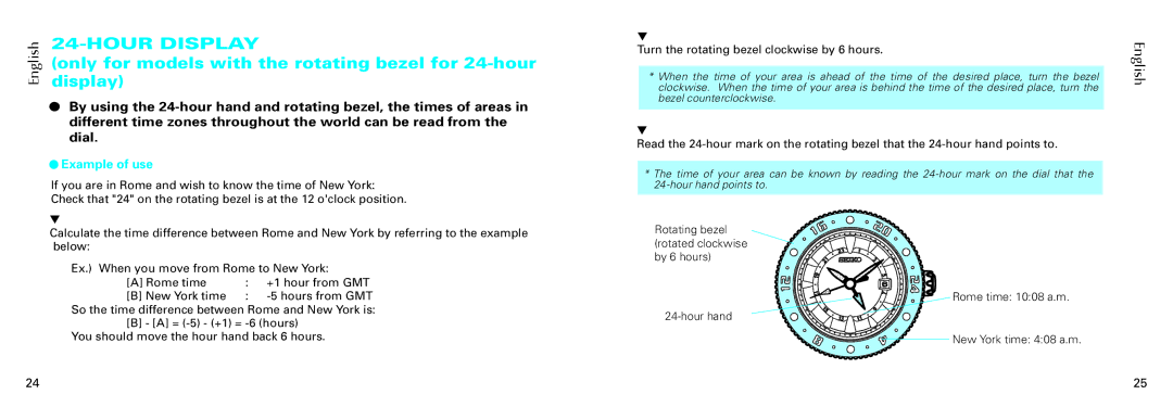 Seiko Cal 5M65 manual Hour Display, Only for models with the rotating bezel for 24-hour display 