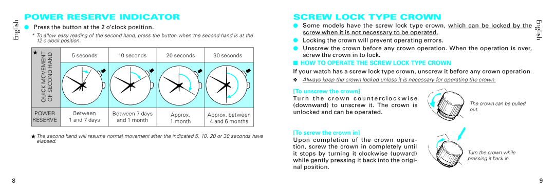 Seiko Cal 5M65 manual Power Reserve Indicator, Screw Lock Type Crown 