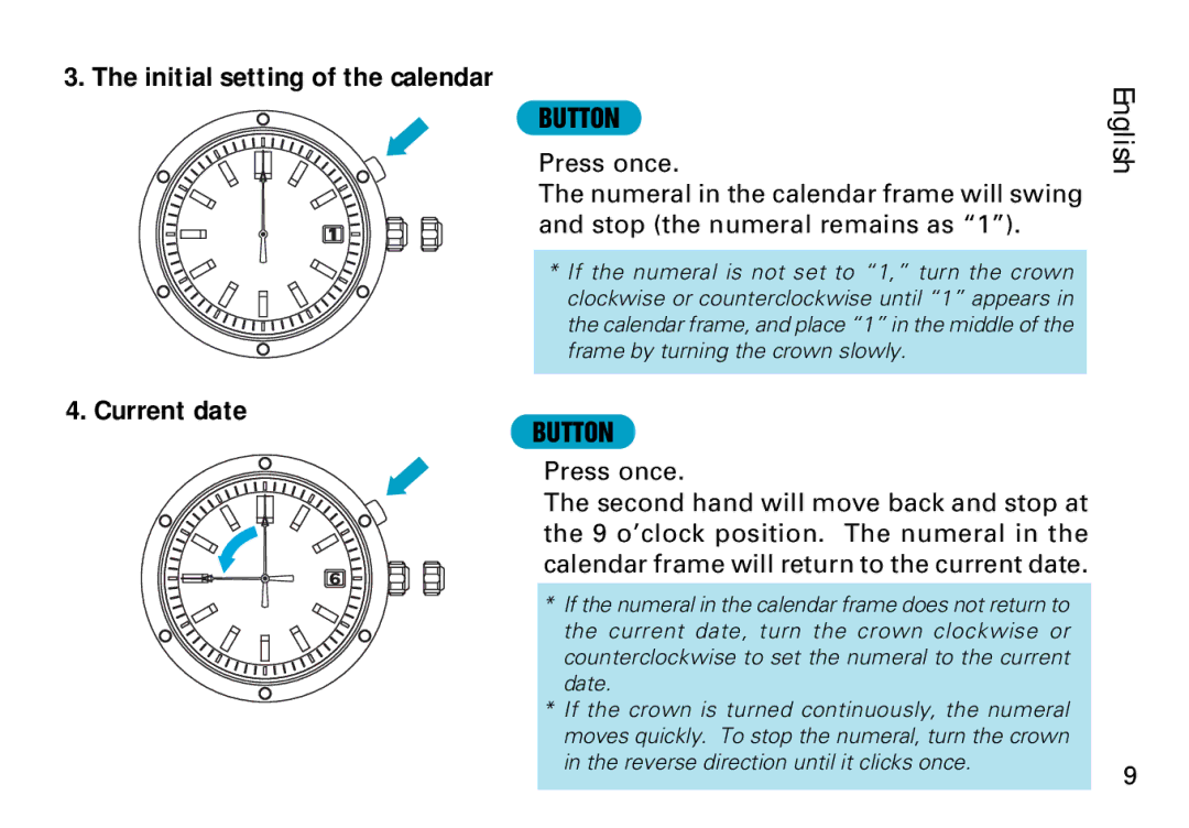 Seiko CAL. 6A32 manual Initial setting of the calendar, Current date 