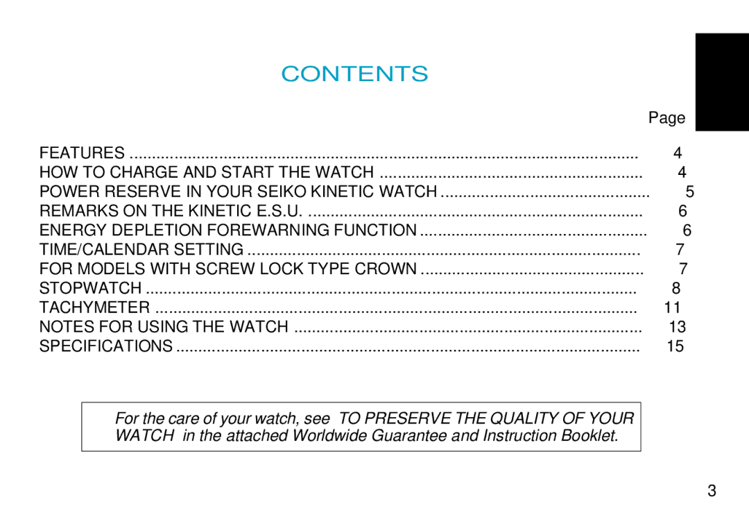 Seiko CAL. 7L22 manual Contents 