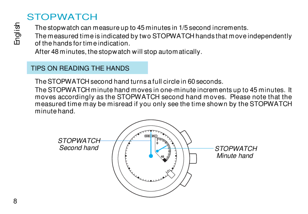 Seiko CAL. 7L22 manual Stopwatch, Tips on Reading the Hands 