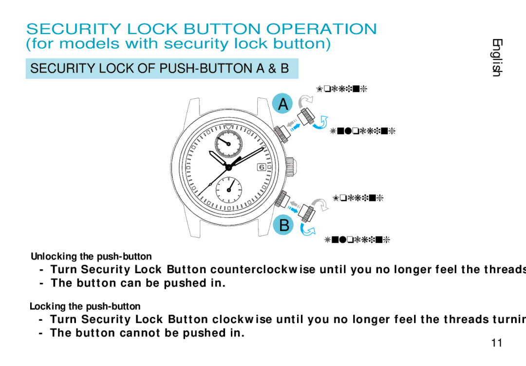 Seiko CAL. 7T94 manual Security Lock of PUSH-BUTTON a & B 