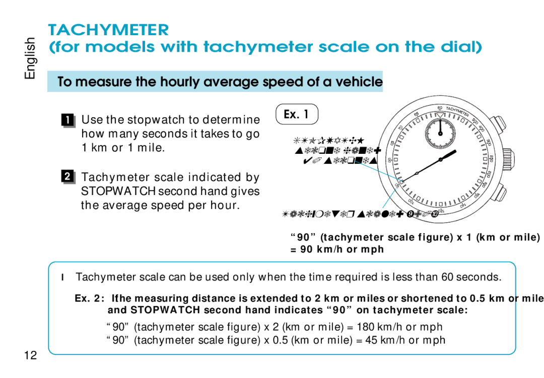 Seiko CAL. 7T94 manual Tachymeter, To measure the hourly average speed of a vehicle 