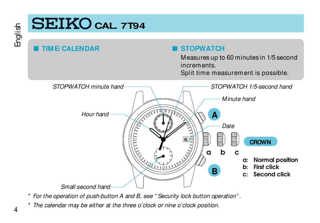 Seiko CAL. 7T94 manual CAL T94 