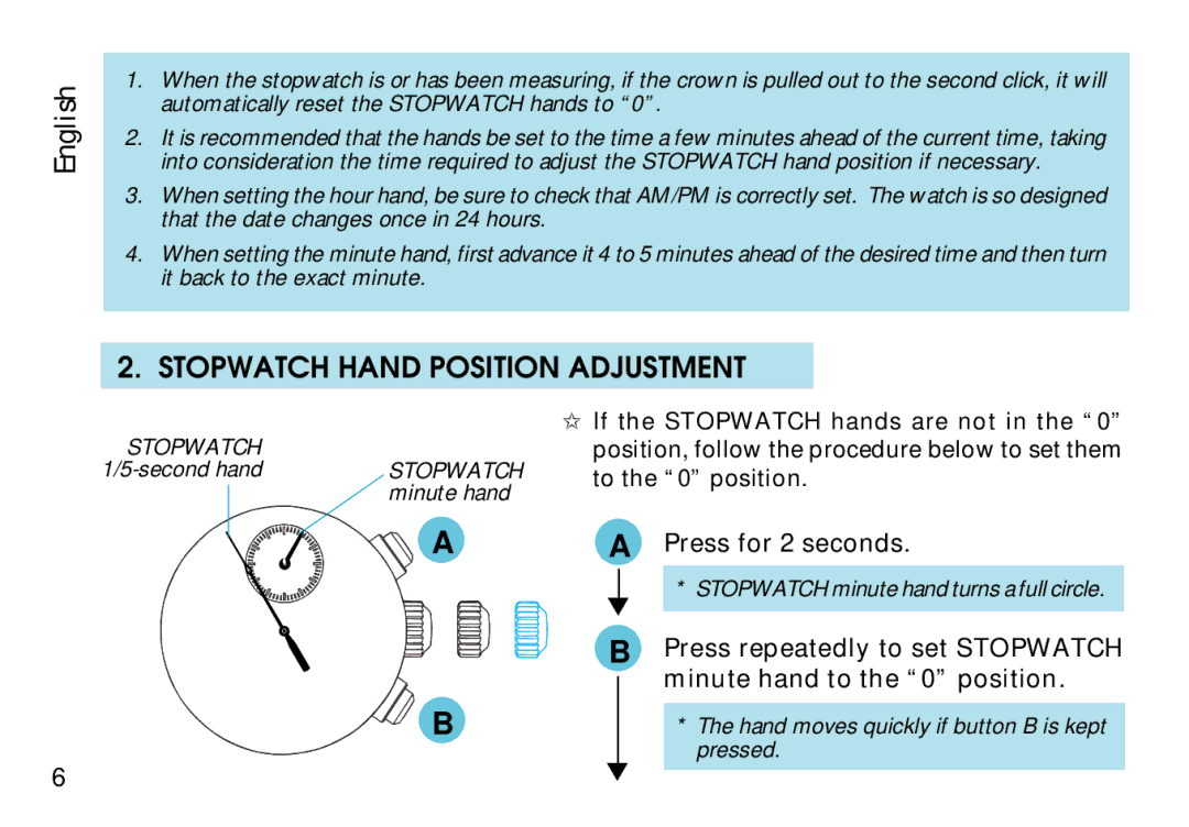 Seiko CAL. 7T94 manual Stopwatch Hand Position Adjustment 